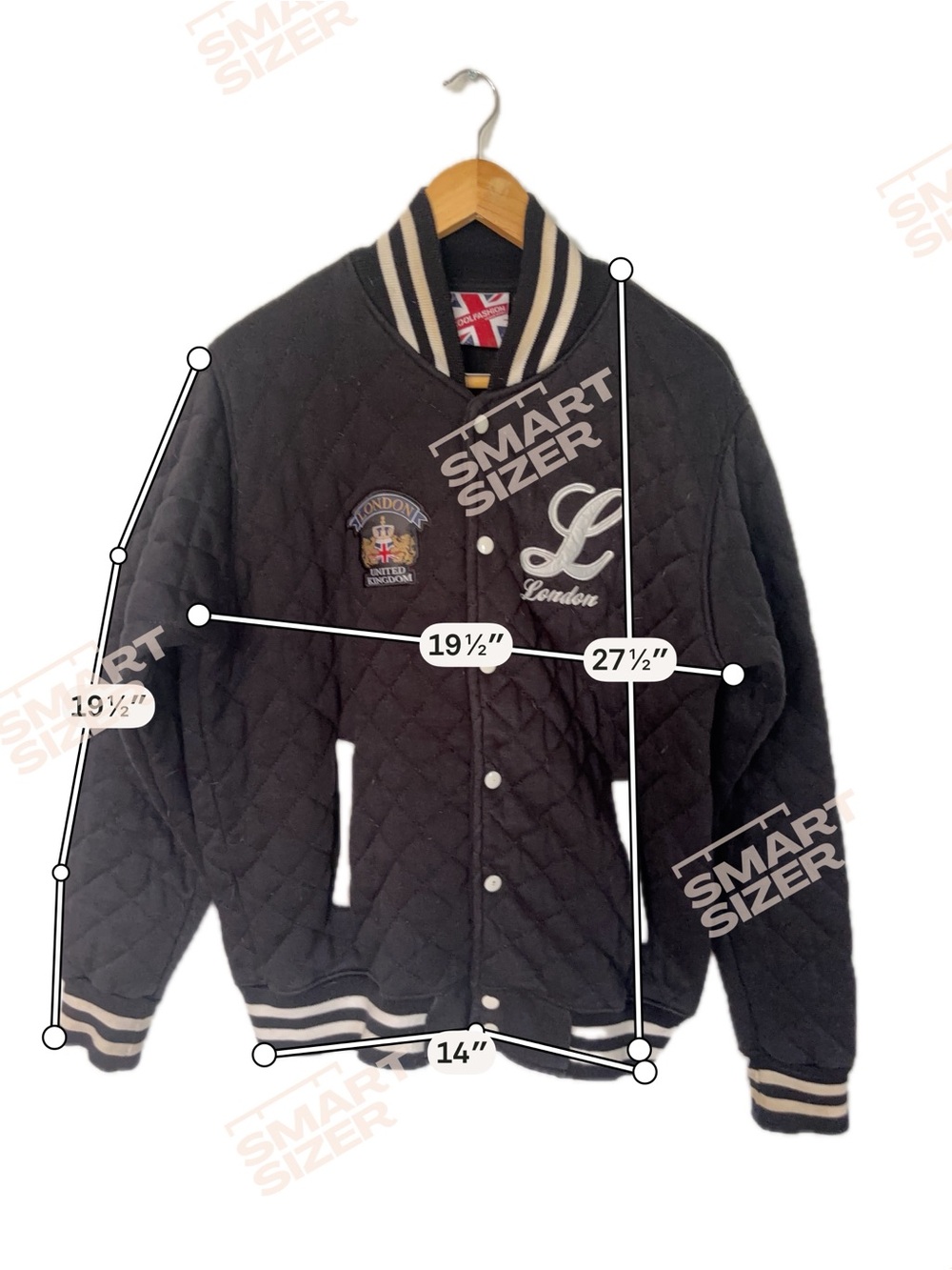 London Quilted Varsity Jacket - Black - Picture 2 of 6